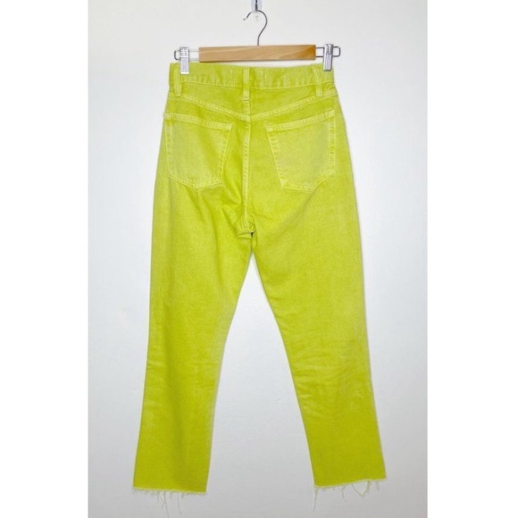 Mango MNG Havana High Waist Cropped Jeans Straight Button Fly Yellow Green 25 - Picture 2 of 7